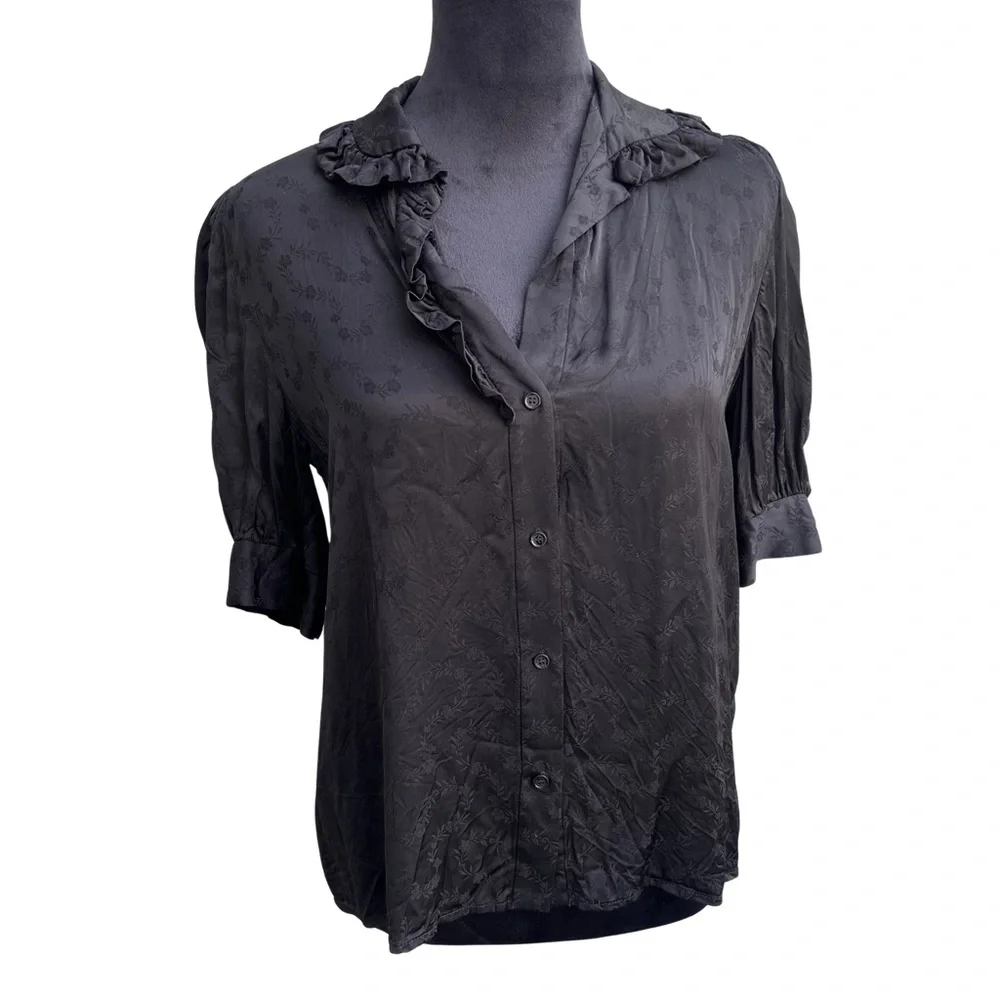 Sandro Black Floral Patterned Satin Top - Picture 6 of 9